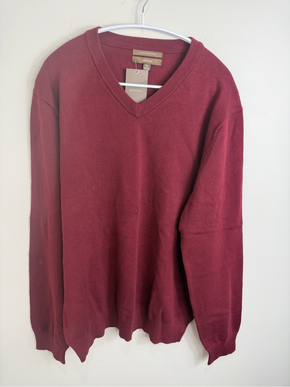 Men's Merona Pima Cotton V-Neck Sweater in Burgundy